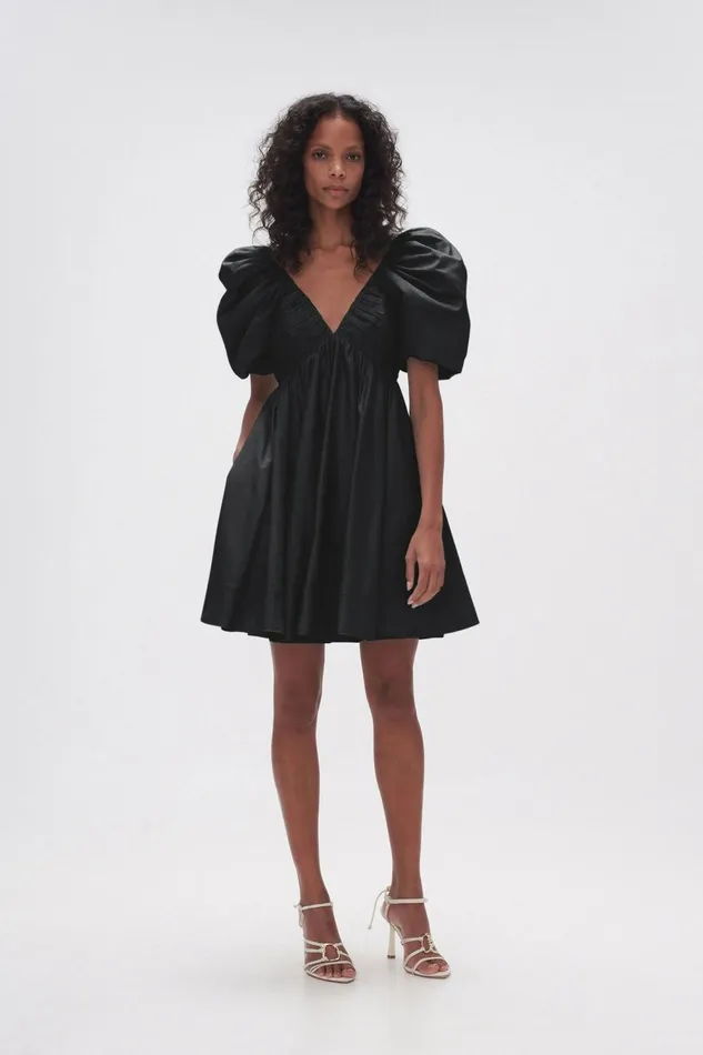 Gabrielle Plunge Mini Dress Black Women Aje Black Dresses