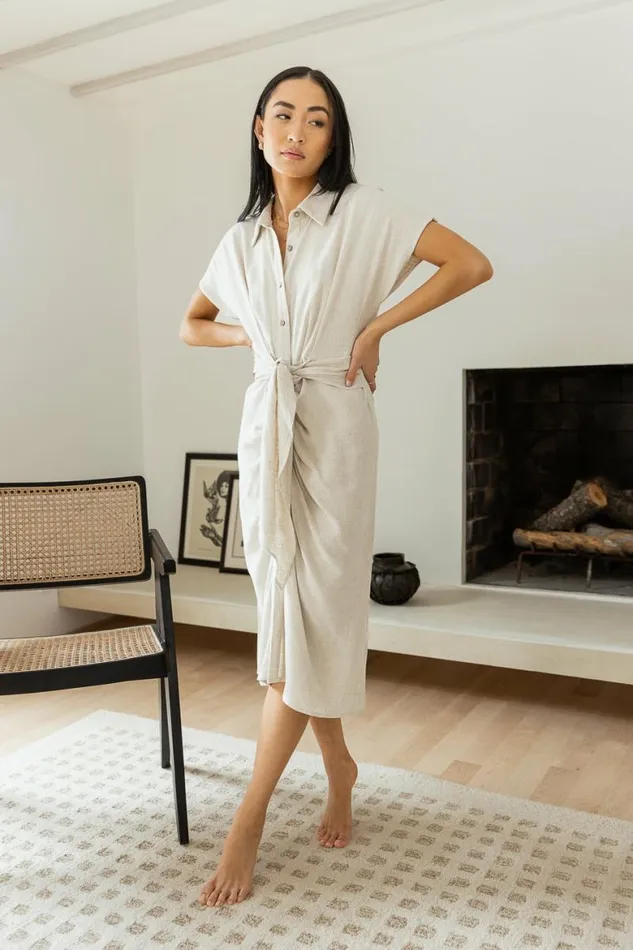 Gia Button Up Dress Oatmeal Women Bohme Dresses