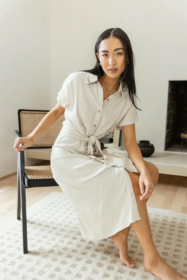 Gia Button Up Dress Oatmeal Women Bohme Dresses