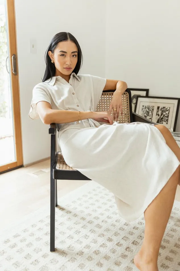 Gia Button Up Dress Oatmeal Women Bohme Dresses