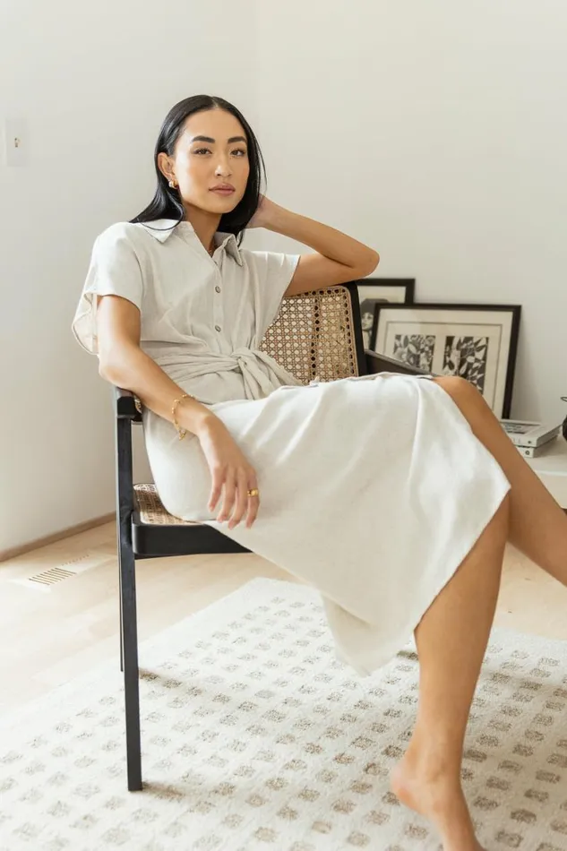 Gia Button Up Dress Oatmeal Women Bohme Dresses