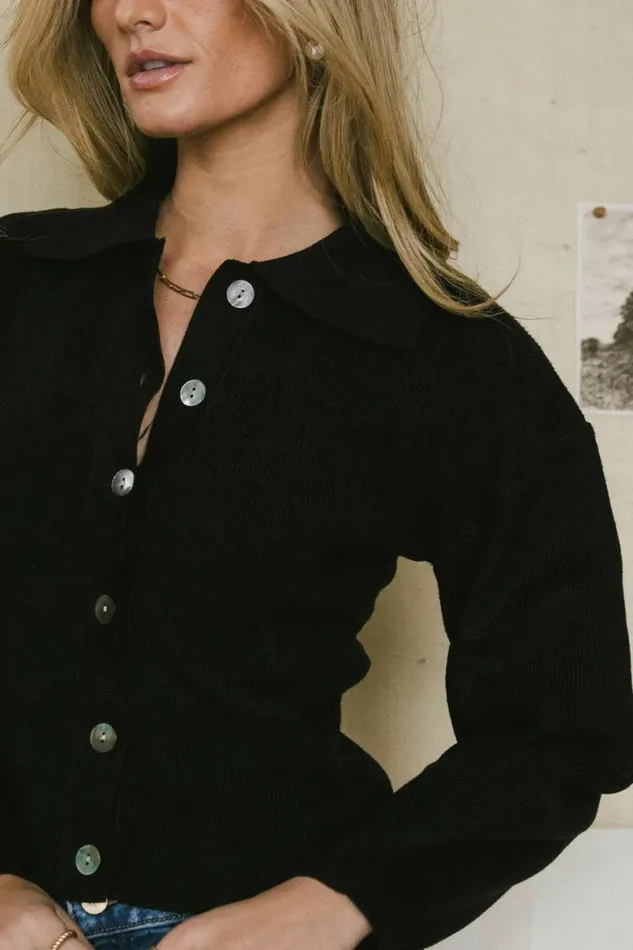Gianna Ribbed Cardigan In Black Black Women Bohme Tops