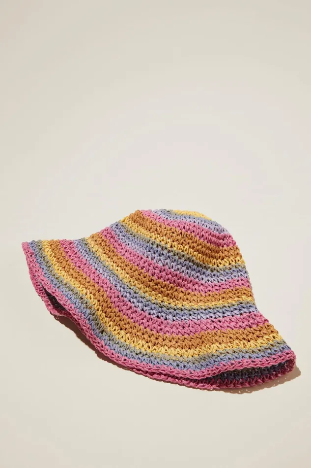 Girls 214Boys 214 Hats and Beanies Cotton On Crochet Bucket Hat Rainbow Stripe
