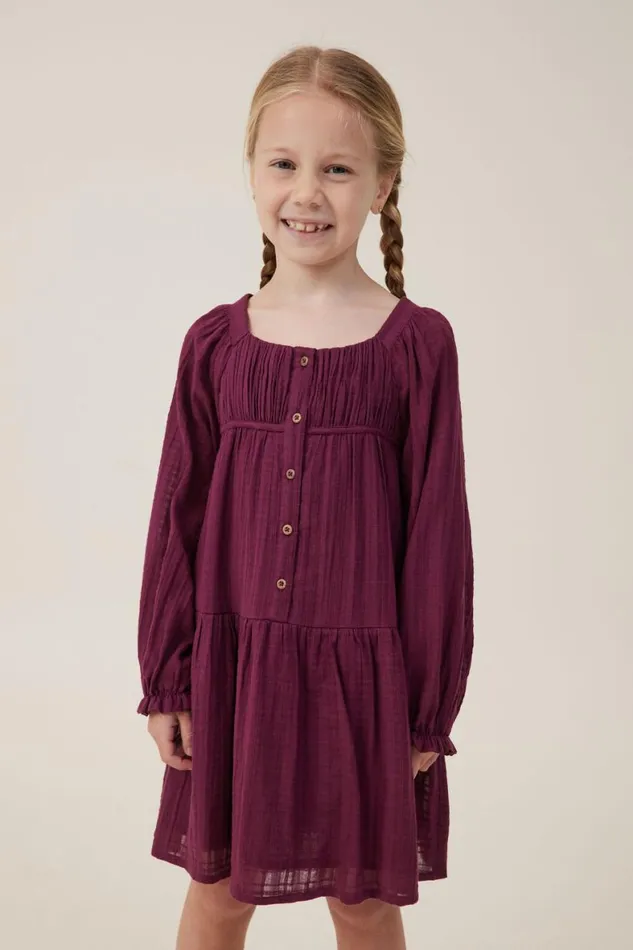 Girls 214 Dresses Cotton On Gemma Long Sleeve Dress Crushed Berry