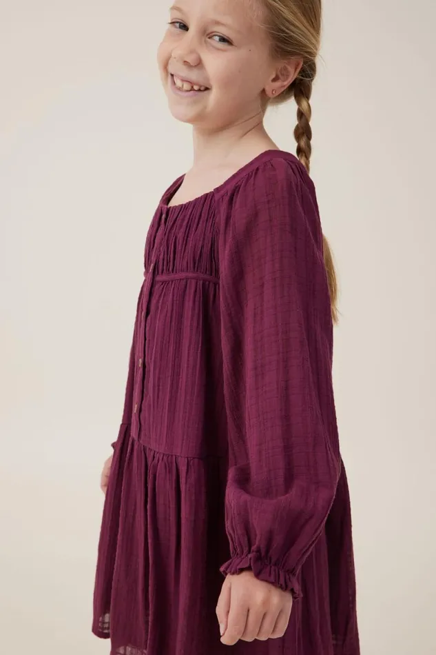 Girls 214 Dresses Cotton On Gemma Long Sleeve Dress Crushed Berry