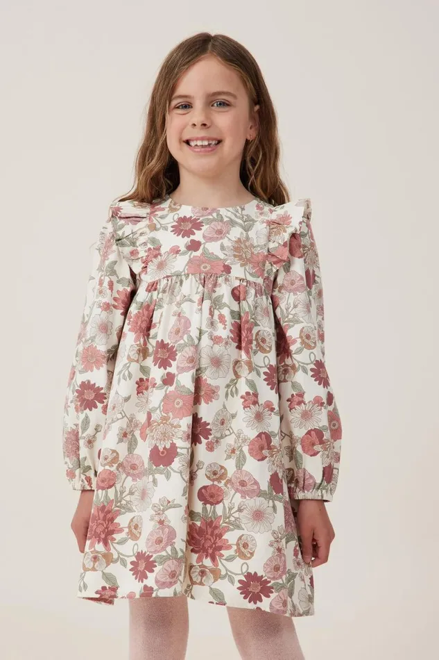Girls 214 Dresses Cotton On Holly Long Sleeve Dress Dark Vanillaannie Floral