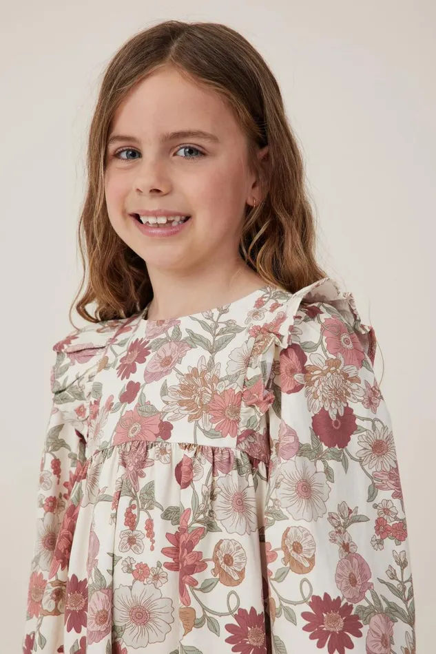 Girls 214 Dresses Cotton On Holly Long Sleeve Dress Dark Vanillaannie Floral