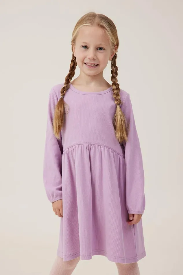 Girls 214 Dresses Cotton On Savannah Long Sleeve Dress Chalky Mauve Rib