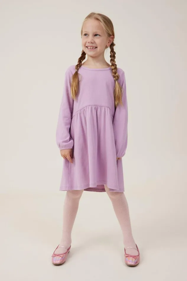 Girls 214 Dresses Cotton On Savannah Long Sleeve Dress Chalky Mauve Rib