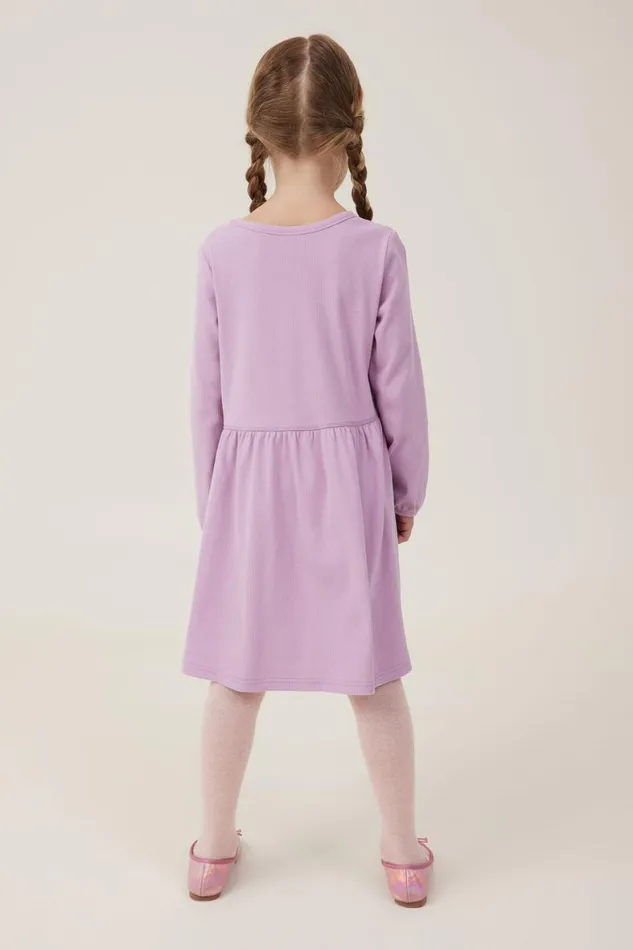 Girls 214 Dresses Cotton On Savannah Long Sleeve Dress Chalky Mauve Rib