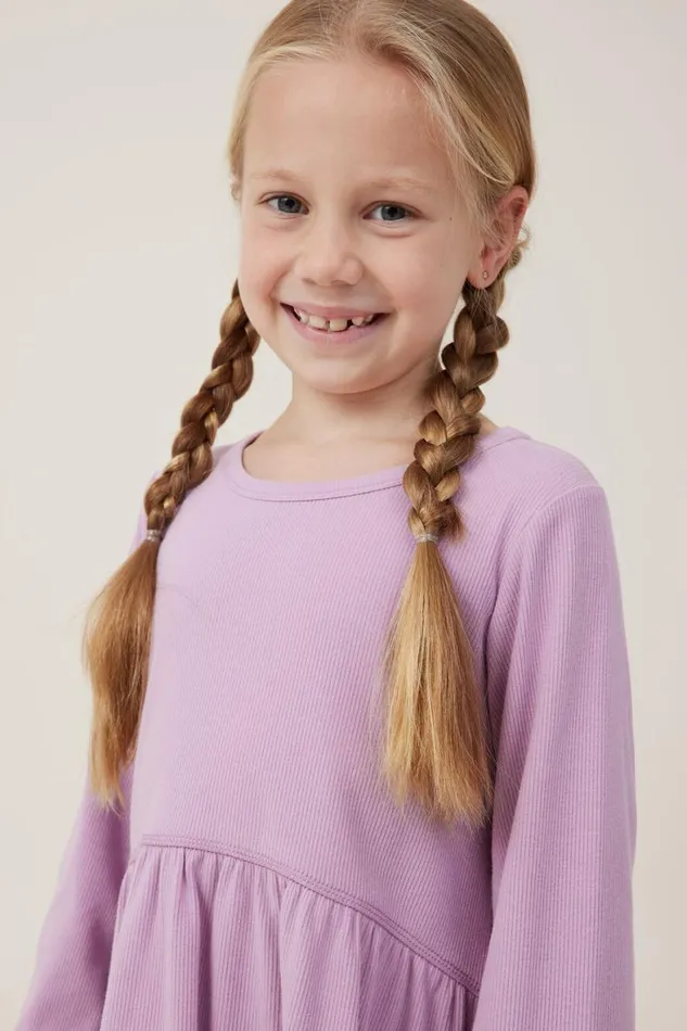 Girls 214 Dresses Cotton On Savannah Long Sleeve Dress Chalky Mauve Rib
