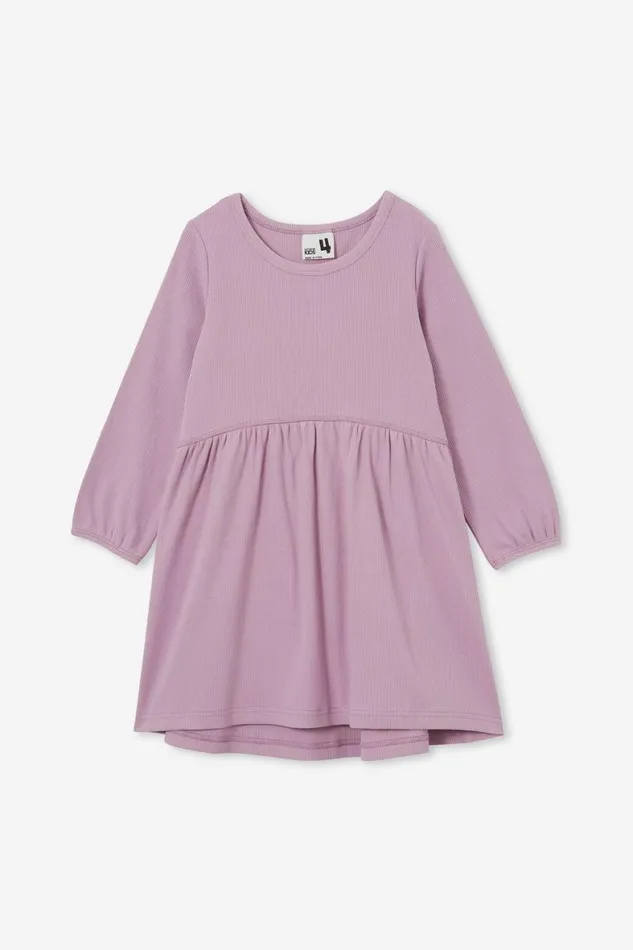 Girls 214 Dresses Cotton On Savannah Long Sleeve Dress Chalky Mauve Rib