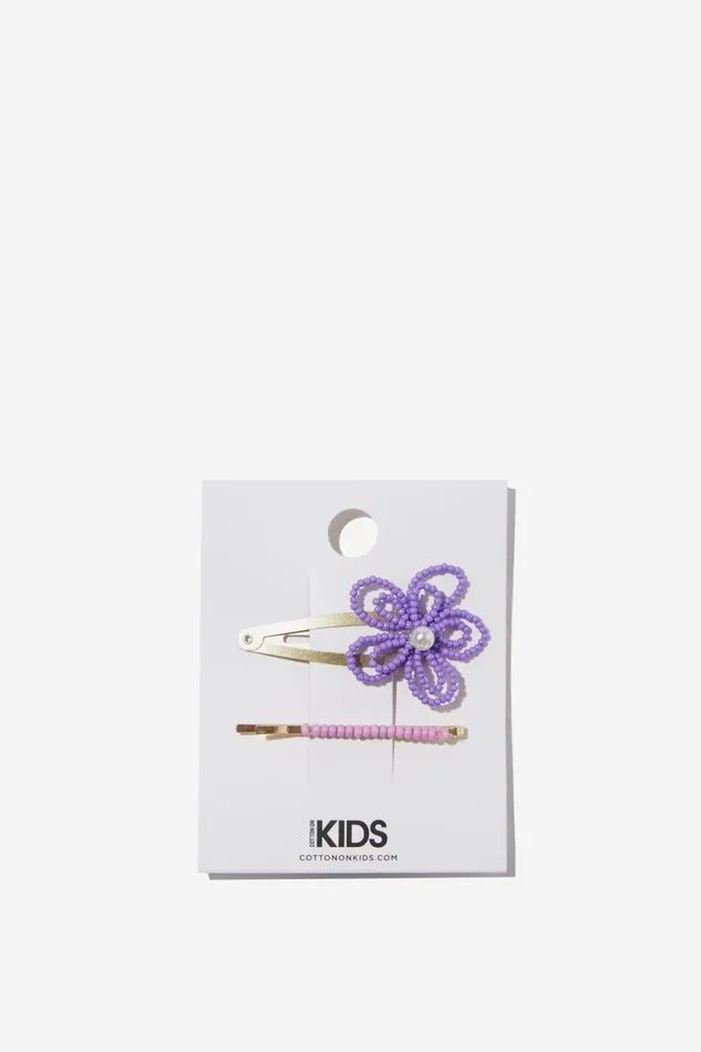 Girls 214 Hair Accessories Cotton On 90S Snap Clips Flower Bead Clipspurple