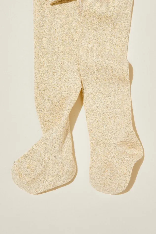 Girls 214 Socks and Tights Cotton On Solid Rib Baby Tights Gold Shimmer