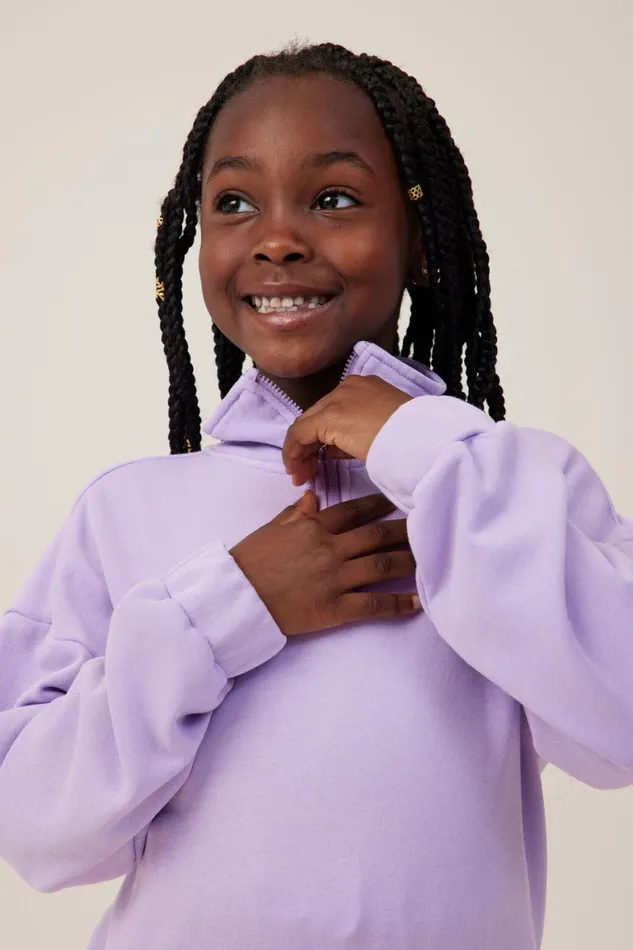 Girls 214 Sweatshirts and Sweatpants Cotton On Naomi Half Zip Pullover Lilac Drop