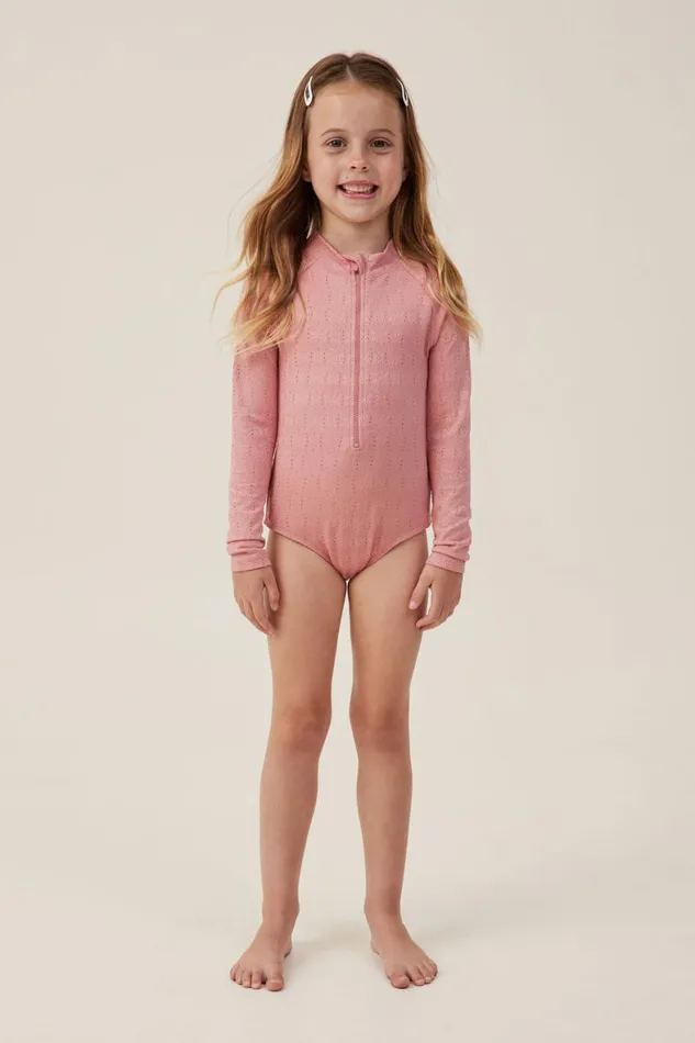 Girls 214 Swimwear Cotton On Lydia One Piece Clay Pigeon Broderie