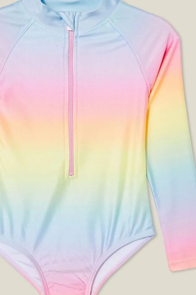 Girls 214 Swimwear Cotton On Lydia One Piece Rainbow Sugar Gradient