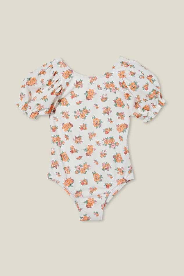 Girls 214 Swimwear Cotton On Puff Sleeve One Piece Vanillaava Ditsy
