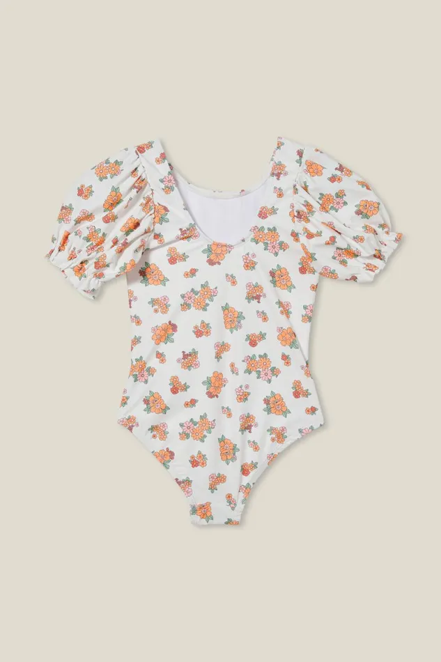 Girls 214 Swimwear Cotton On Puff Sleeve One Piece Vanillaava Ditsy