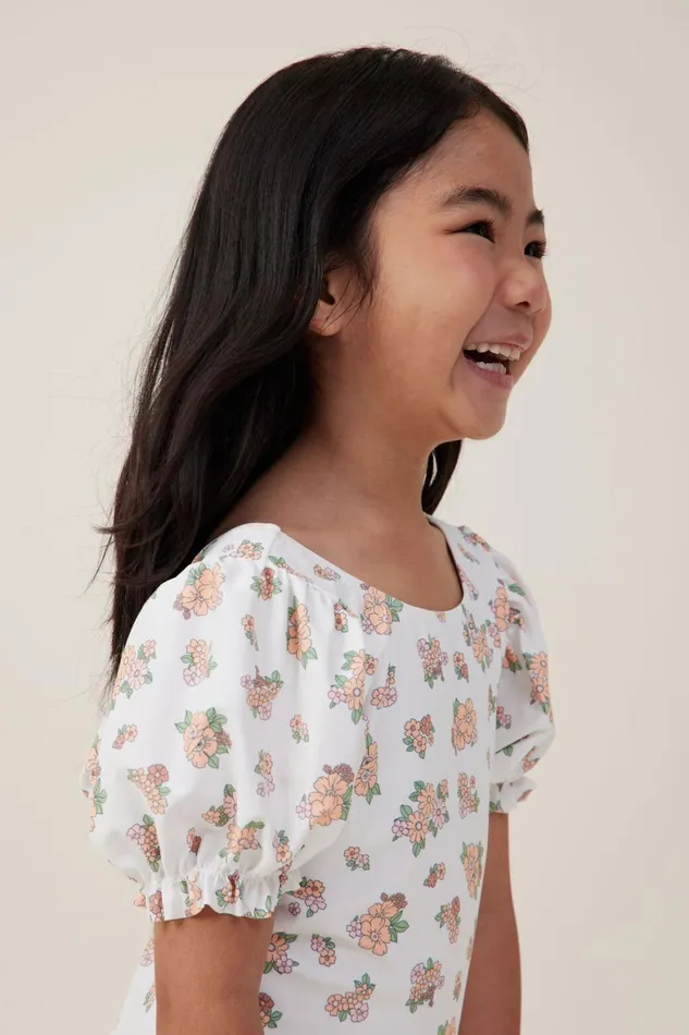 Girls 214 Swimwear Cotton On Puff Sleeve One Piece Vanillaava Ditsy