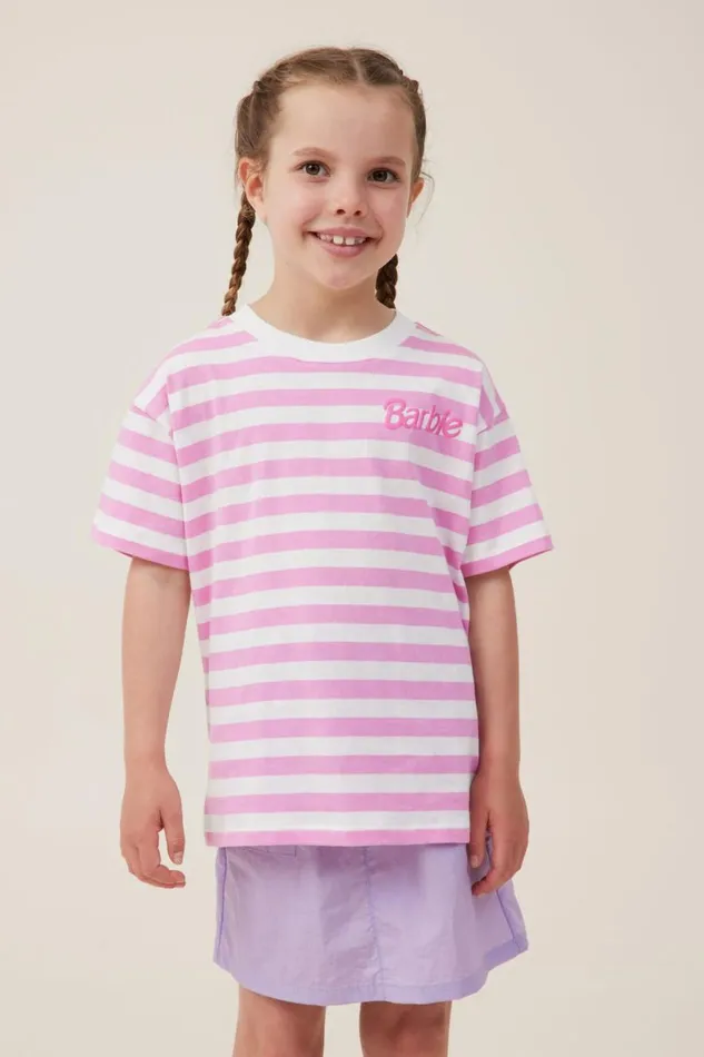 Girls 214 Tops and TShirts Cotton On License Drop Shoulder Short Sleeve Tee Lcn Mat Barbie Logopink Gerbera Stripe Girls 214 Tops and TShirts Cotton On License Drop Shoulder Short Sleeve Tee Lcn Mat Barbie Logopink Gerbera Stripe