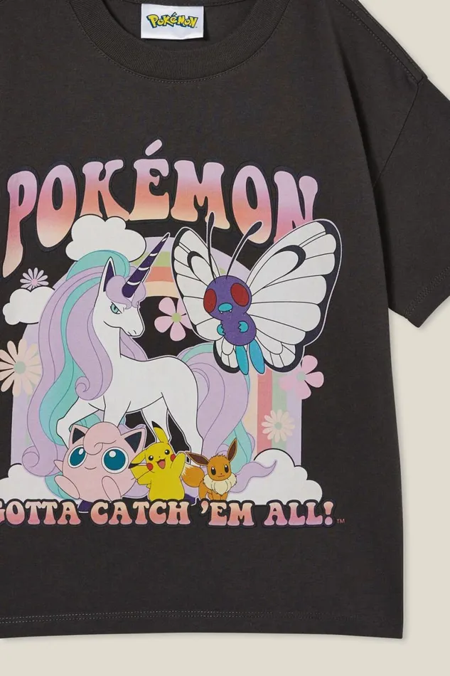 Girls 214 Tops and TShirts Cotton On License Drop Shoulder Short Sleeve Tee Lcn Pok Pokemon Rapidash Gangphantom Wash