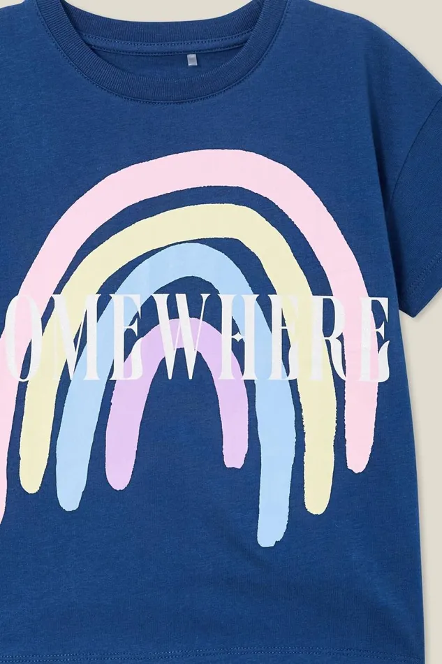 Girls 214 Tops and TShirts Cotton On Poppy Short Sleeve Print Tee Petty Bluesomewhere Rainbow