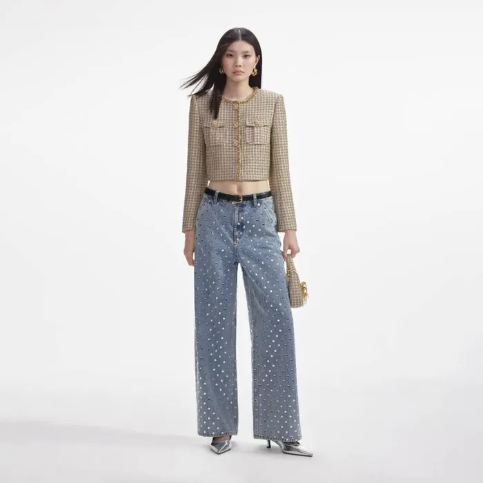 Gold Boucle Cropped Jacket Women Self Portrait Outerwear