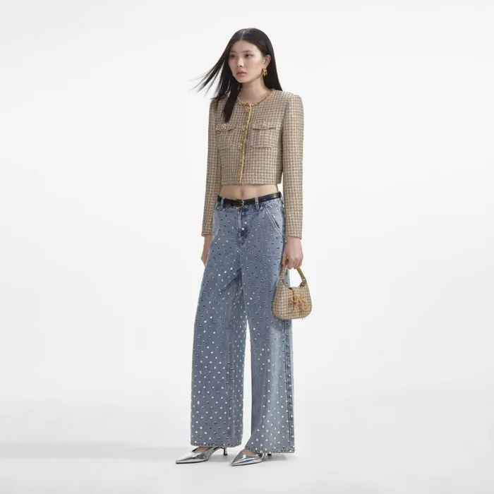 Gold Boucle Cropped Jacket Women Self Portrait Outerwear Gold Boucle Cropped Jacket Women Self Portrait Outerwear
