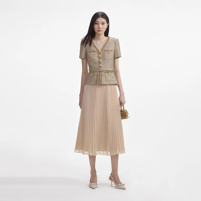 Gold Boucle Midi Dress Women Self Portrait Dresses