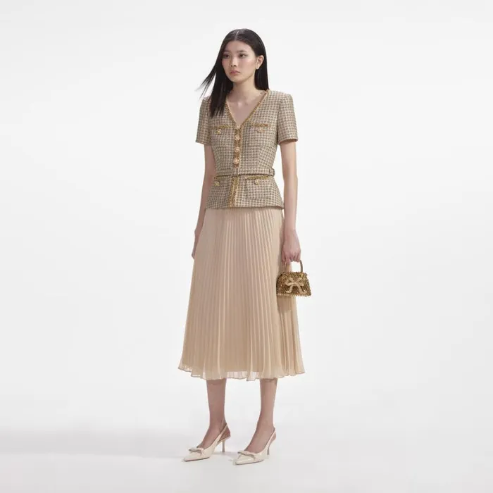 Gold Boucle Midi Dress Women Self Portrait Dresses Gold Boucle Midi Dress Women Self Portrait Dresses
