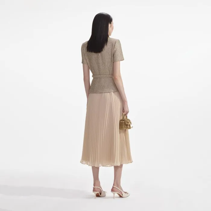 Gold Boucle Midi Dress Women Self Portrait Dresses Gold Boucle Midi Dress Women Self Portrait Dresses