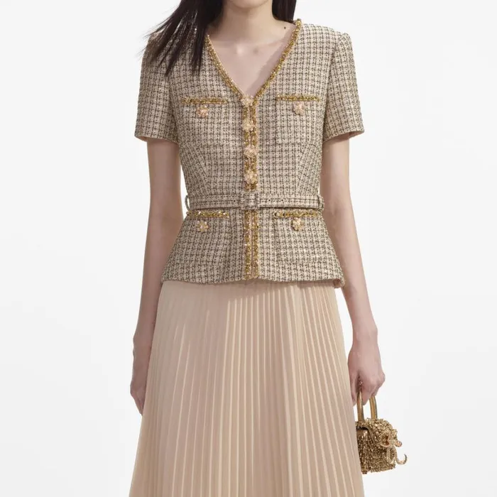 Gold Boucle Midi Dress Women Self Portrait Dresses Gold Boucle Midi Dress Women Self Portrait Dresses