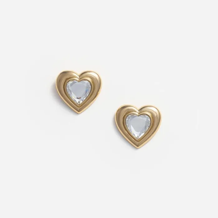 Gold Crystal Heart Earrings Women Self Portrait Jewellery