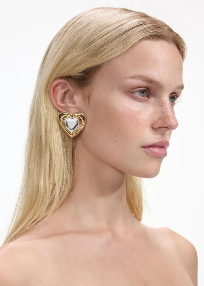 Gold Crystal Heart Earrings Women Self Portrait Jewellery