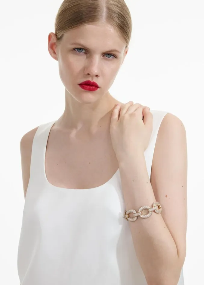 Gold Crystal Link Bracelet Women Self Portrait Jewellery Gold Crystal Link Bracelet Women Self Portrait Jewellery
