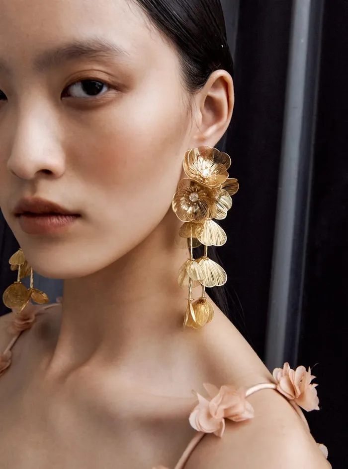 Gold Floral Earrings Women Self Portrait Jewellery Gold Floral Earrings Women Self Portrait Jewellery