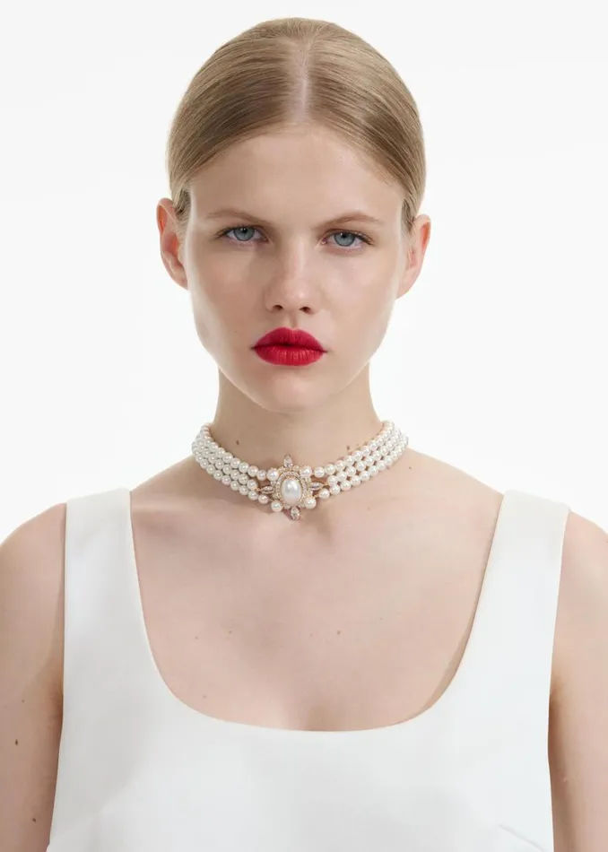 Gold Pearl Choker Women Self Portrait Jewellery