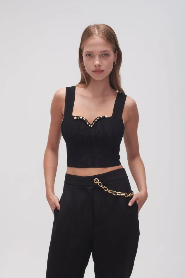 Goldfoil Metal Bar Bodice Black Women Aje Body 038 Crepe Knit