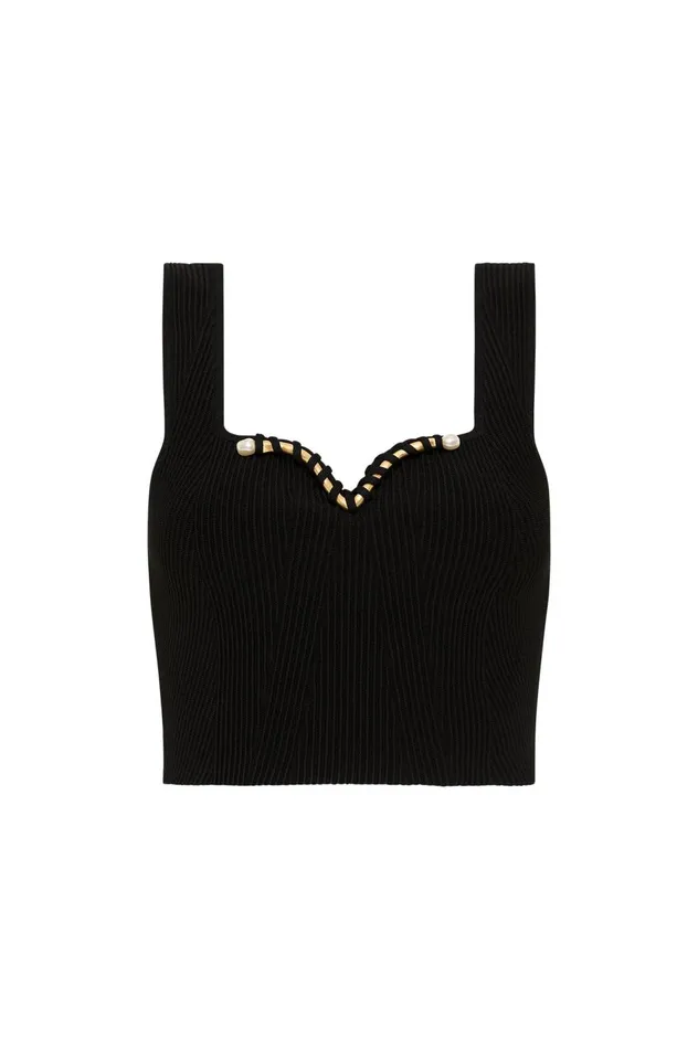 Goldfoil Metal Bar Bodice Black Women Aje Body 038 Crepe Knit