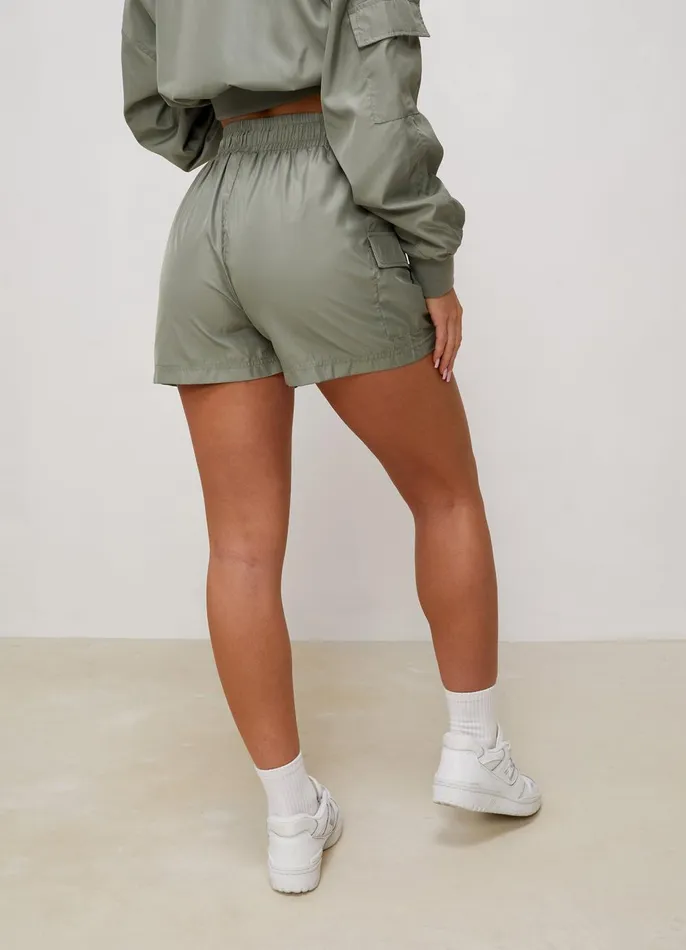 Gym King Cargos Women Satin Cargo Shorts 8211 Dusky Sage