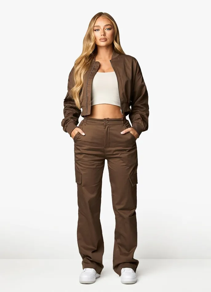 Gym King CoOrds Women Cropped Woven Bomber 8211 Chocolate