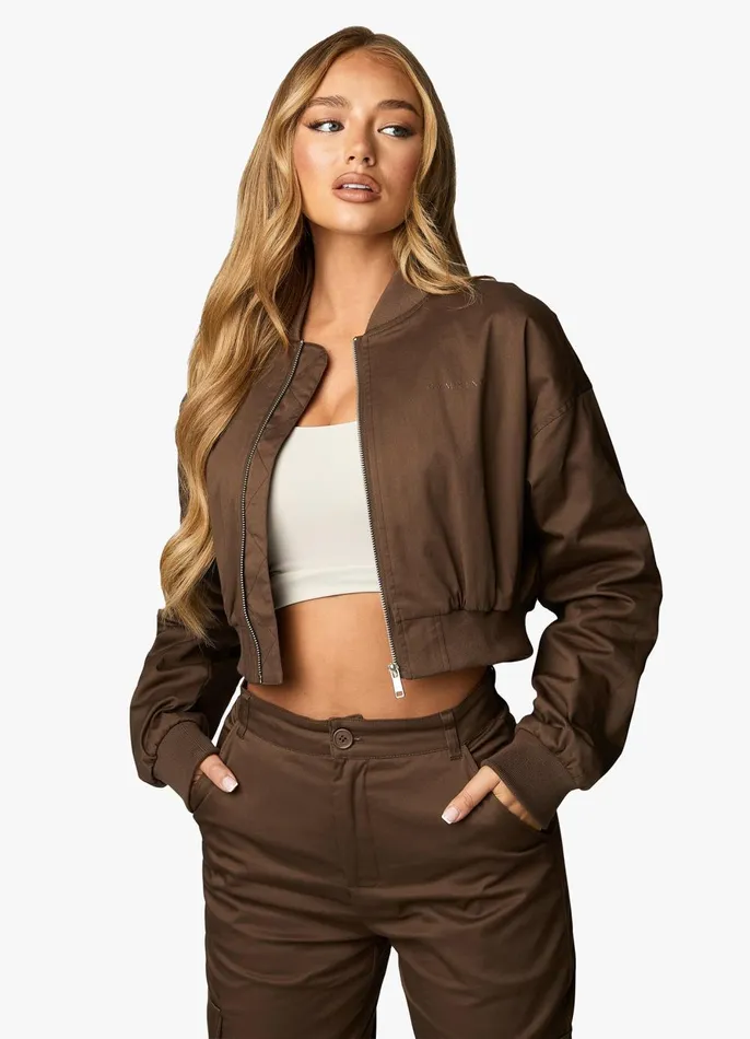 Gym King CoOrds Women Cropped Woven Bomber 8211 Chocolate
