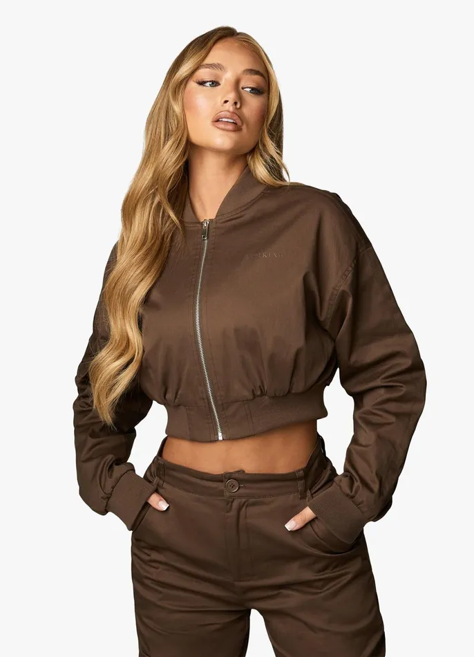 Gym King CoOrds Women Cropped Woven Bomber 8211 Chocolate