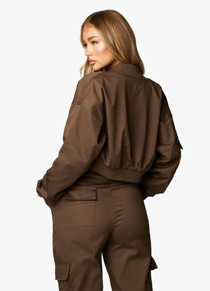 Gym King CoOrds Women Cropped Woven Bomber 8211 Chocolate