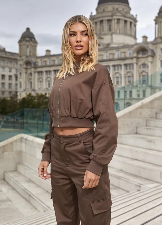 Gym King CoOrds Women Cropped Woven Bomber 8211 Chocolate
