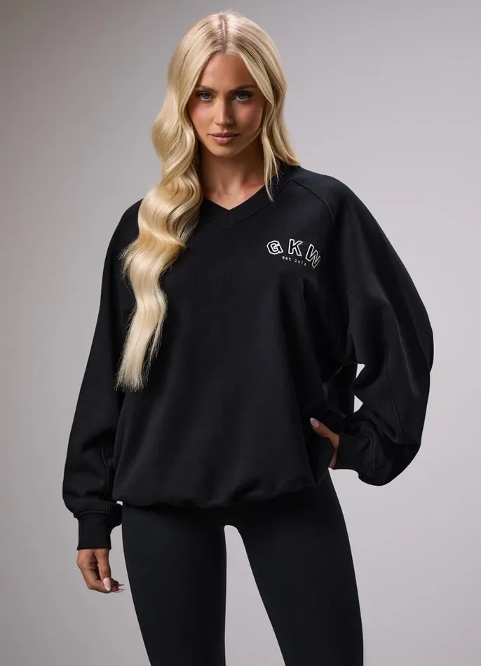 Gym King CoOrds Women GKW Sports Luxe V Neck Crew 8211 Black