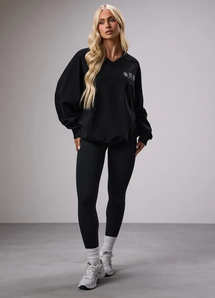 Gym King CoOrds Women GKW Sports Luxe V Neck Crew 8211 Black