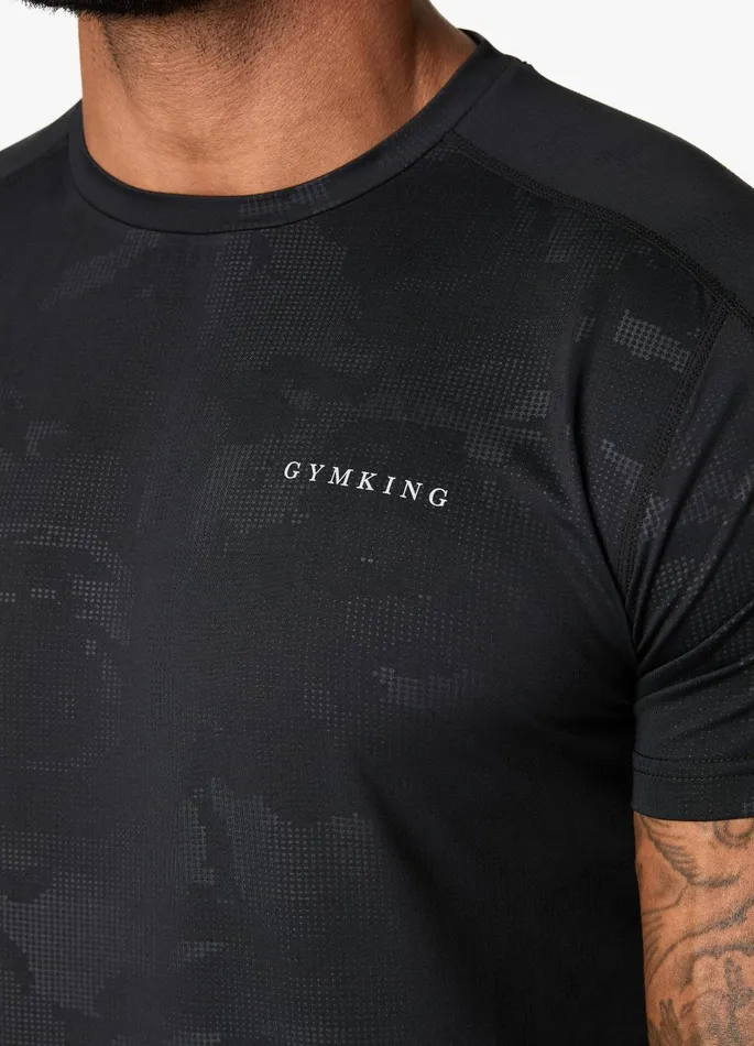 Gym King Gymwear Men Debossed Camo SS Tee 8211 Black