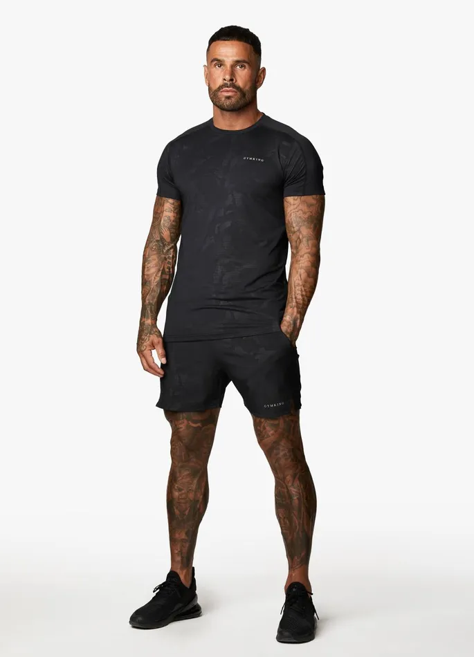 Gym King Gymwear Men Debossed Camo SS Tee 8211 Black